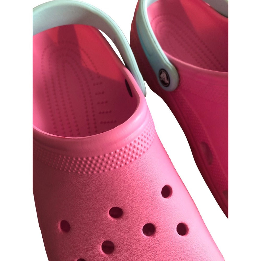 Crocs Classic Clogs Pink Blue Strap Mens 10 Womens 12 Comfort Slip On Shoes - Picture 8 of 9